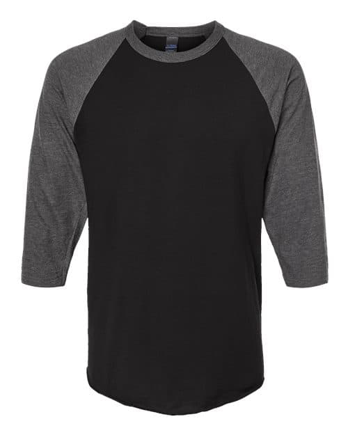 Tultex Unisex Fine Jersey Raglan T-Shirt in Black/ Heather Charcoal
