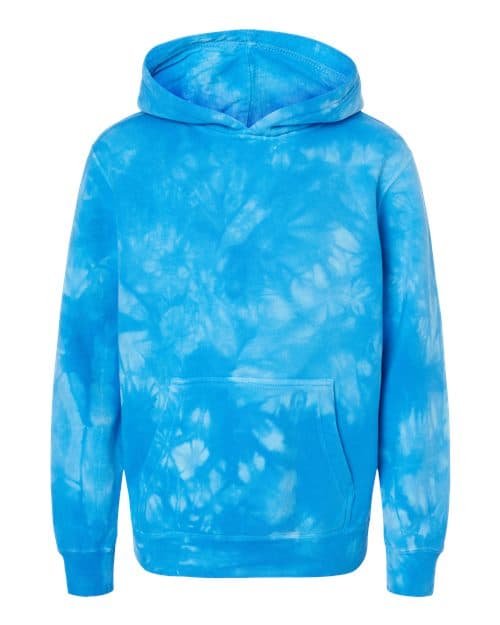 Independent Trading Co. Youth Midweight Tie-Dyed Hooded Sweatshirt in Tie Dye Aqua Blue