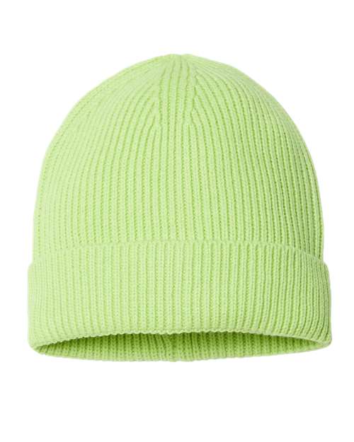Atlantis Headwear Sustainable Fine Rib Cuffed Beanie in Acid Green