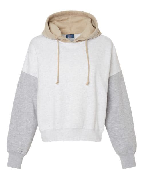 MV Sport Women's Sueded Fleece Colorblocked Crop Hooded Sweatshirt
