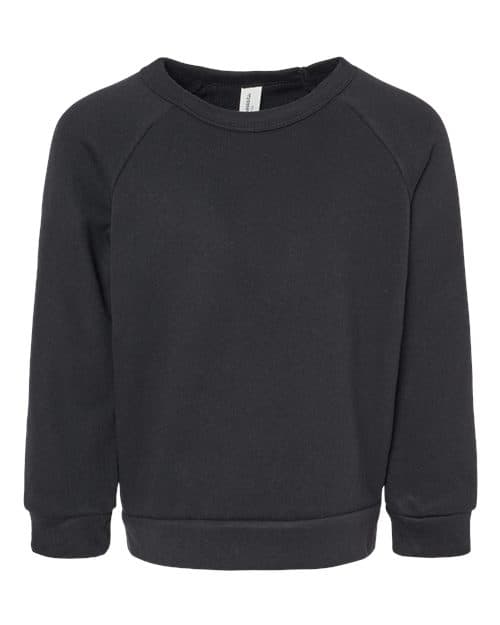 BELLA + CANVAS Toddler Sponge Fleece Raglan Crewneck Sweatshirt in Black