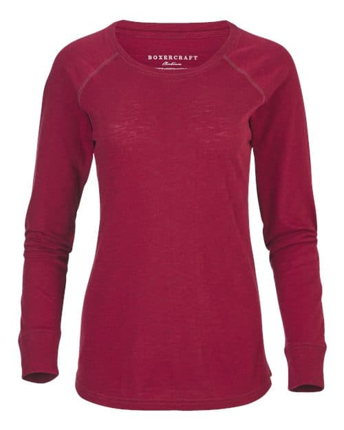 Boxercraft Women's Solid Preppy Patch Long Sleeve T-Shirt in Garnet