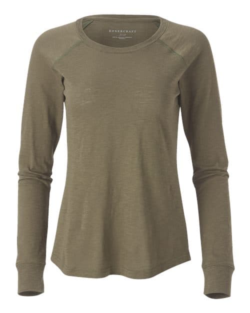Boxercraft Women's Solid Preppy Patch Long Sleeve T-Shirt