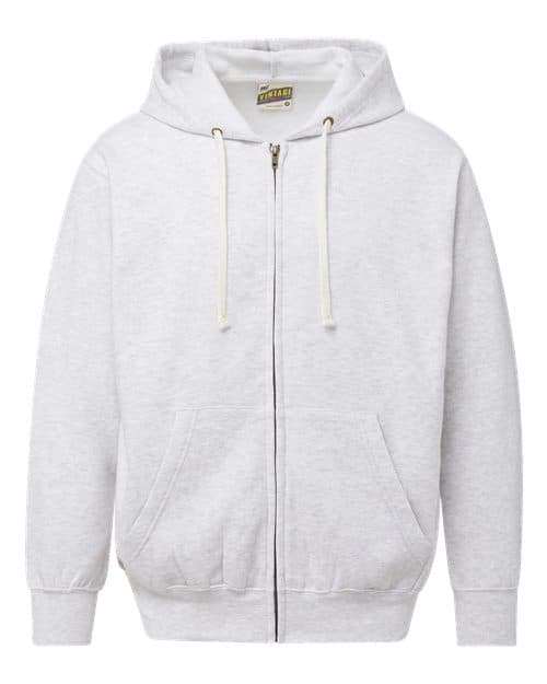 MV Sport Unisex Vintage Fleece Full-Zip Hooded Sweatshirt in Ash
