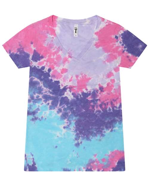 Colortone Women's Tie-Dyed V-Neck T-Shirt in Cotton Candy