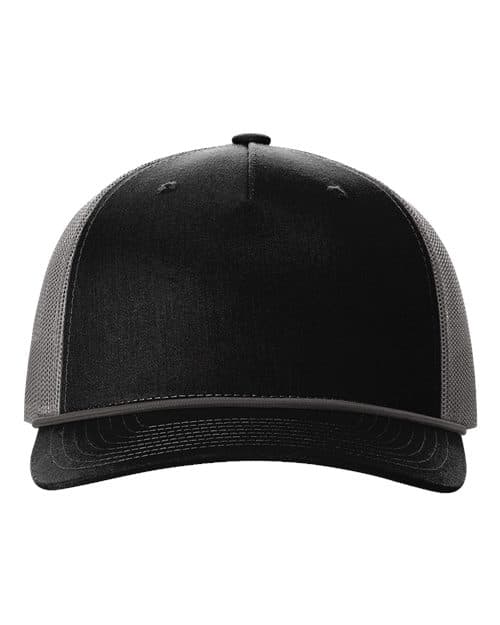 Richardson Five-Panel Trucker Rope Cap in Black/ Charcoal