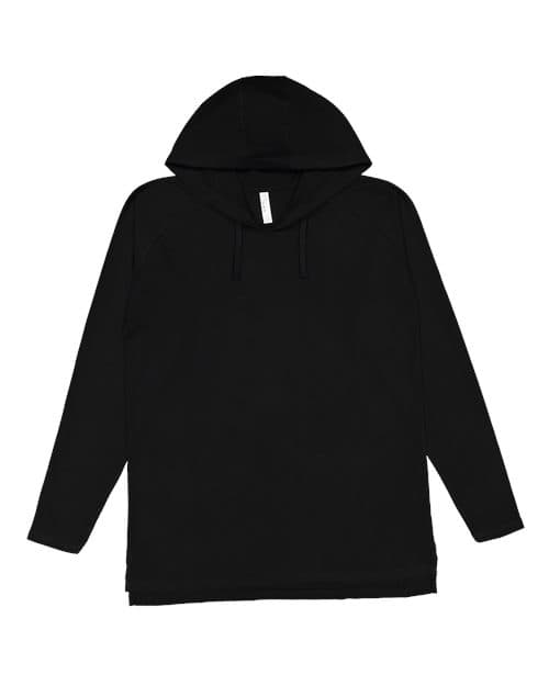 LAT Unisex Fine Jersey Hooded Long Sleeve Raglan Tee in Black