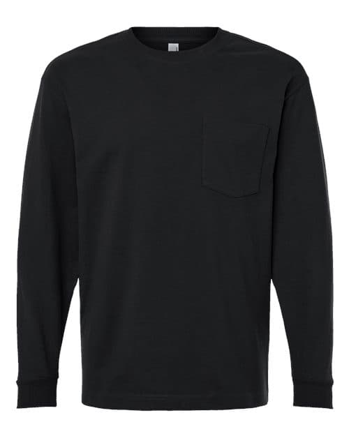 American Apparel Unisex Super Heavyweight Long Sleeve Pocket Tee in Black