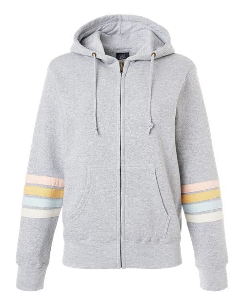 MV Sport Women's Striped Sleeves Full-Zip Hooded Sweatshirt