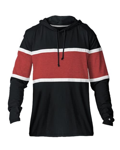 Badger Unisex United Hooded Long Sleeve T-Shirt in Black/ Red/ White