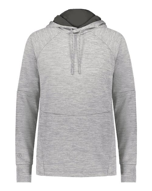 Holloway Women's All-Pro Performance Fleece Hooded Sweatshirt in Athletic Grey Heather/ Iron