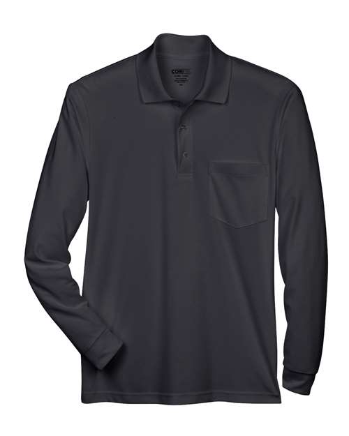 CORE365 Men's Pinnacle Performance Long Sleeve Piqué Polo with Pocket in Black