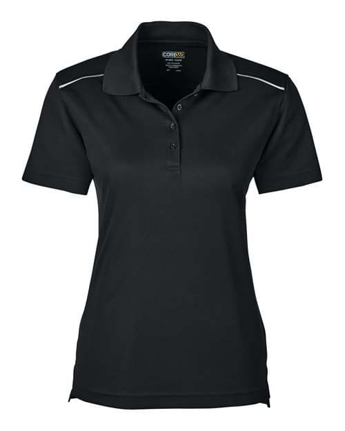 CORE365 Women's Radiant Performance Piqué Polo with Reflective Piping in Black