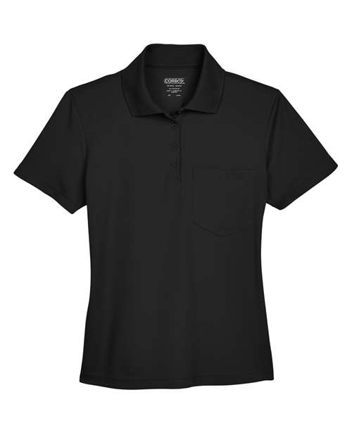 CORE365 Women's Origin Performance Piqué Polo with Pocket in Black