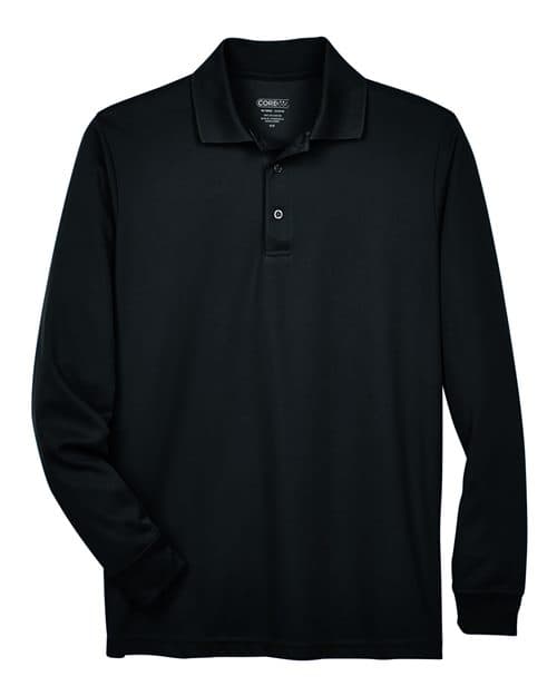 CORE365 Men's Tall Pinnacle Performance Long Sleeve Piqué Polo in Black
