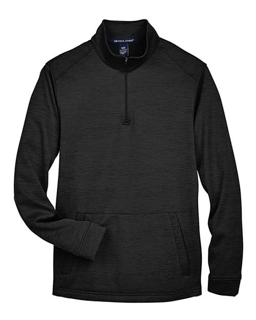 Devon & Jones Men's Newbury Mélange Fleece Quarter-Zip Pullover in Black Heather