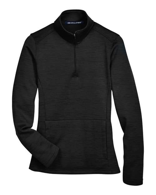 Devon & Jones Women's Newbury Mélange Fleece Quarter-Zip Pullover in Black Heather