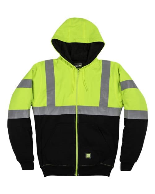 Berne Apparel Men's Hi-Vis Class 3 Color Block Full-Zip Hooded Sweatshirt