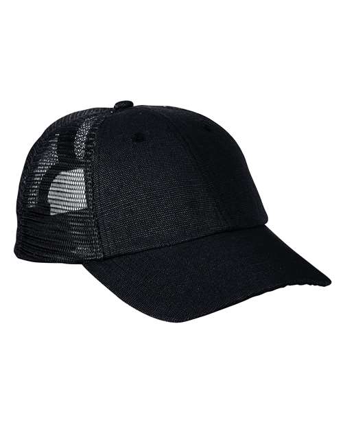 econscious Washed Hemp Soft Mesh Trucker Cap in Black/ Black