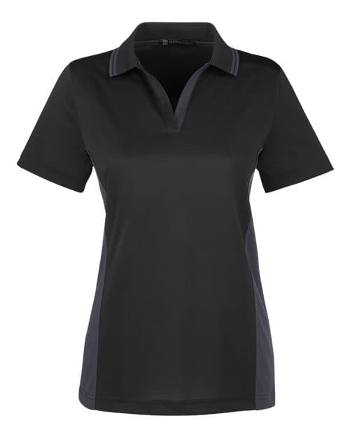 Harriton Women's Flash Snag Protection Plus IL Colorblock Polo in Black/ Dark Charcoal
