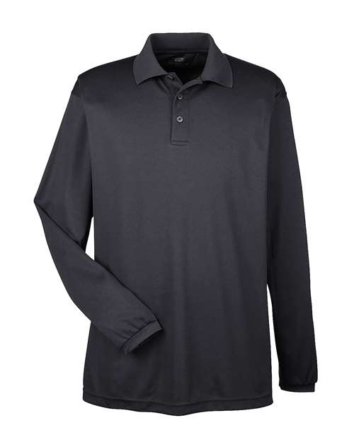 UltraClub Men's Cool & Dry Long Sleeve Mesh Piqué Polo in Black