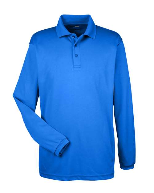 UltraClub Men's Cool & Dry Long Sleeve Mesh Piqué Polo