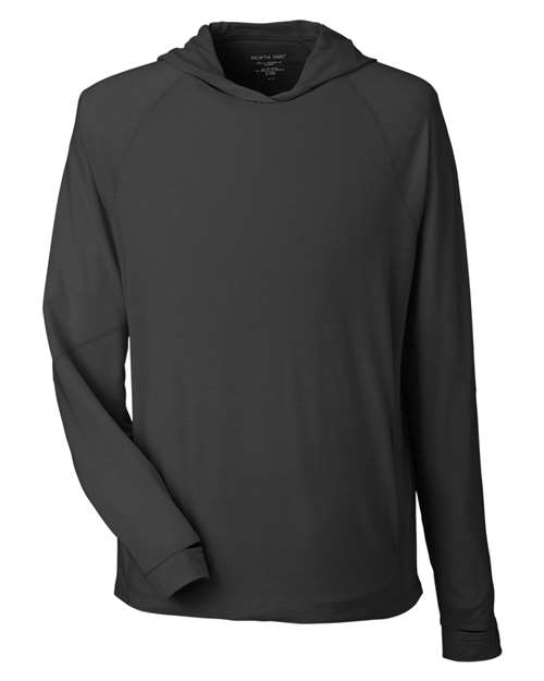 North End Unisex JAQ Stretch Performance Hooded Long Sleeve T-Shirt in Black