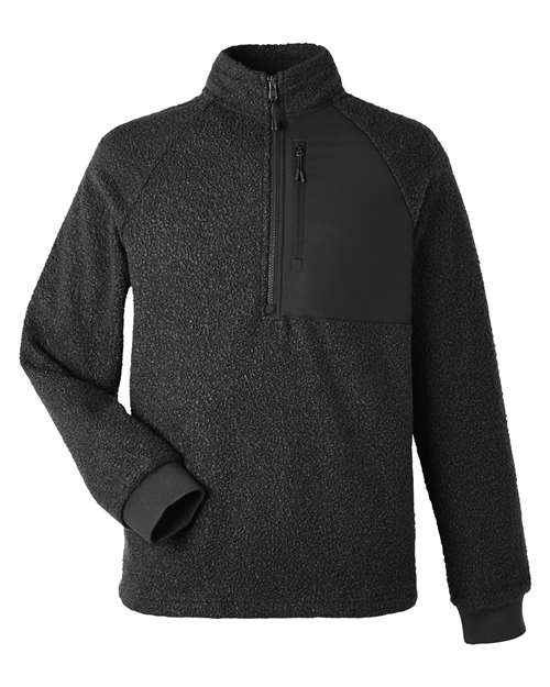 North End Men's Aura Sweater Fleece Quarter-Zip Pullover in Black/ Black