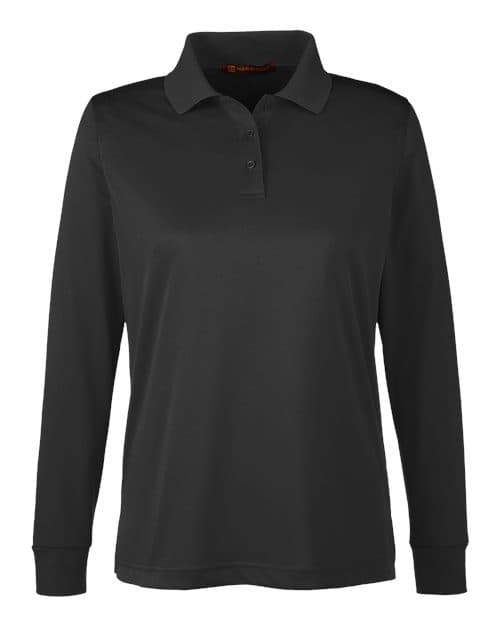 Harriton Women's Advantage Snag Protection Plus IL Long Sleeve Polo in Black