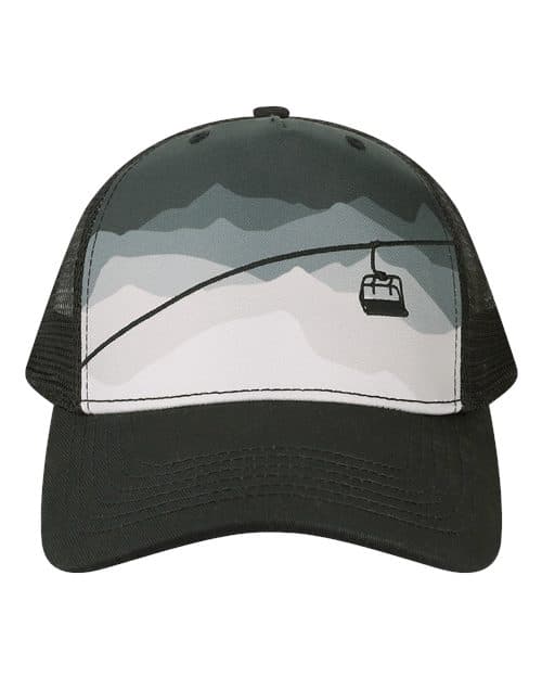 LOCALE Printed Five-Panel Trucker Cap in Chairlift/ Black