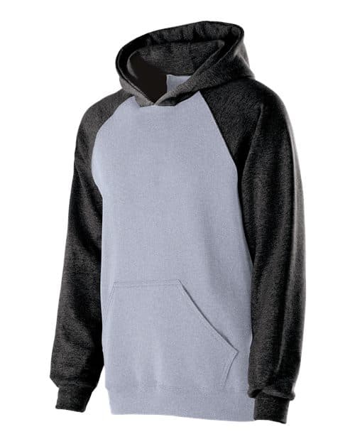 Holloway Youth Cotton/Poly Fleece Banner Hooded Sweatshirt in Athletic Heather/ Black