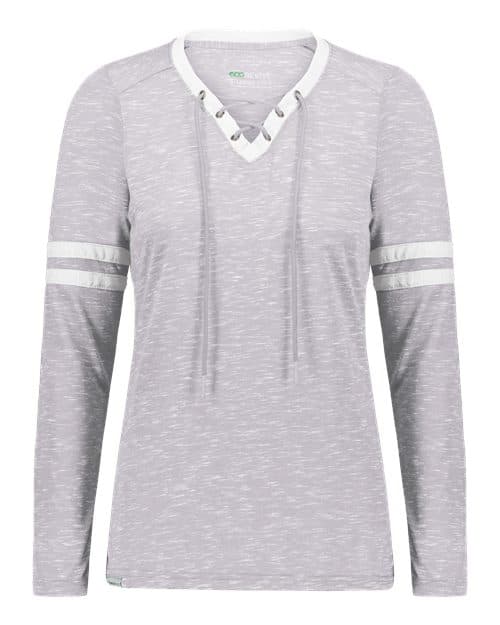 Holloway Women's Eco Revive™ Monterey Long Sleeve V-Neck T-Shirt in Athletic Heather/ White