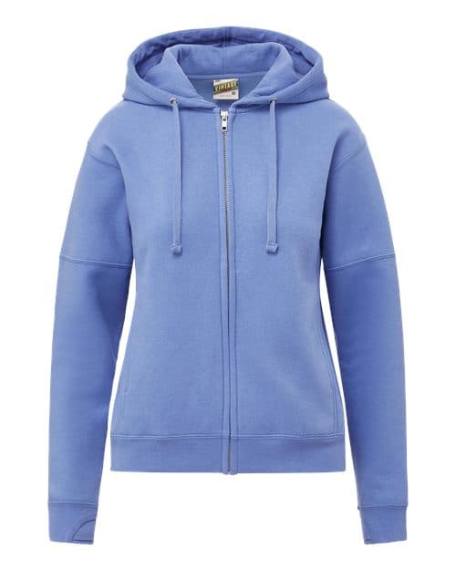 MV Sport Women's Vintage Fleece Hooded Full-Zip Sweatshirt in Blue Iris