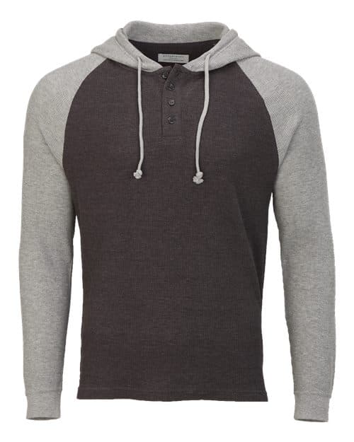 Boxercraft Unisex Waffle Knit Pullover Hooded Long Sleeve T-Shirt in Charcoal/ Oxford Heather