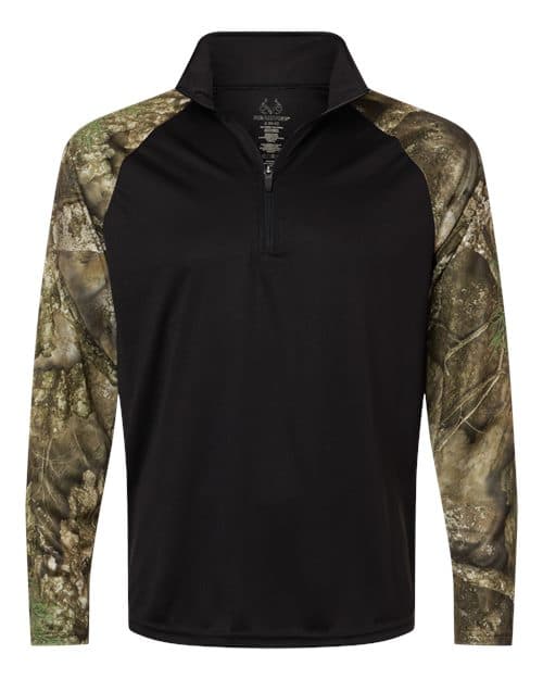 RealTree Unisex Realtree® Performance Colorblocked Quarter-Zip Pullover in Camo/ Black