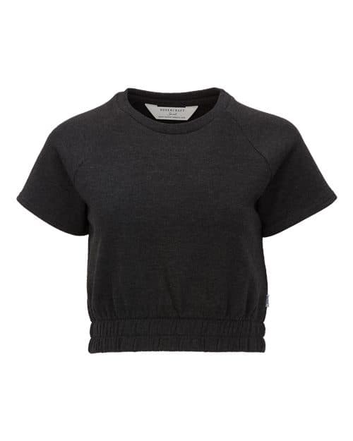 Boxercraft Women's French Terry Short Sleeve Cropped Crewneck Sweatshirt in Charcoal Heather