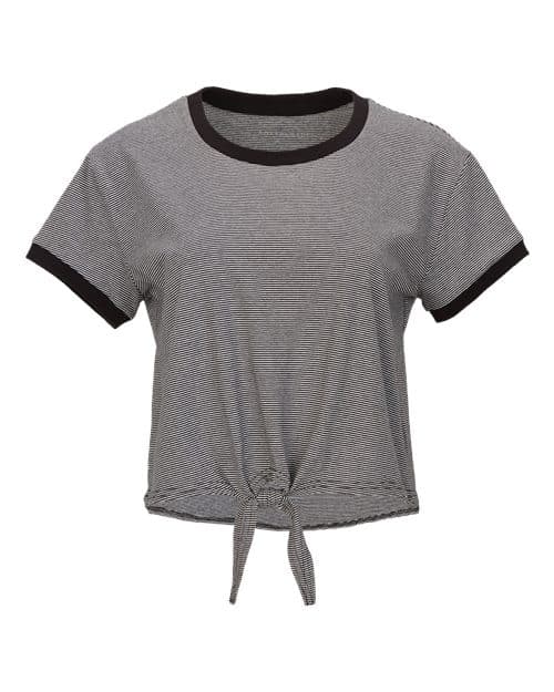 Boxercraft Women's Striped Tie Front T-Shirt in Black/ White