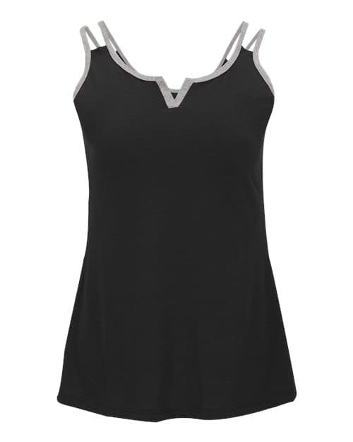 Boxercraft Women's Split Shoulder Tank Top in Black/ Oxford Heather