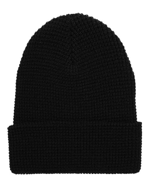 YP Classics Waffle Cuffed Knit Beanie in Black