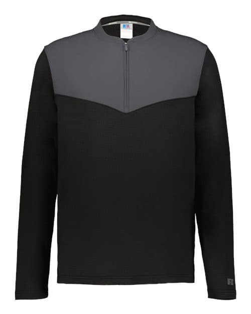 Russell Athletic Unisex Sideline Grid Fleece Quarter-Zip Pullover in Black/ Stealth