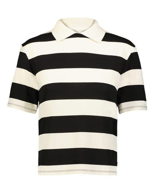 Holloway Women's Prep Street Rugby Crop T-Shirt in Alabaster/ Vintage Black