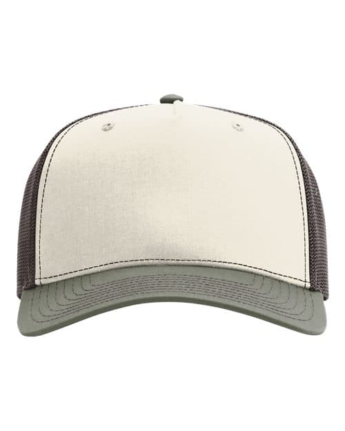 Richardson Five-Panel Champ Trucker Cap in Birch/ Brown/ Loden