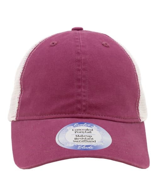 Infinity Her Women's Peached Twill Mesh Back Cap in Berry/ White