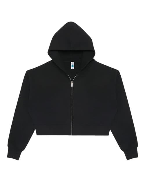 Lane Seven Women's Relaxed Cropped Full-Zip Hoodie Sweatshirt in Black
