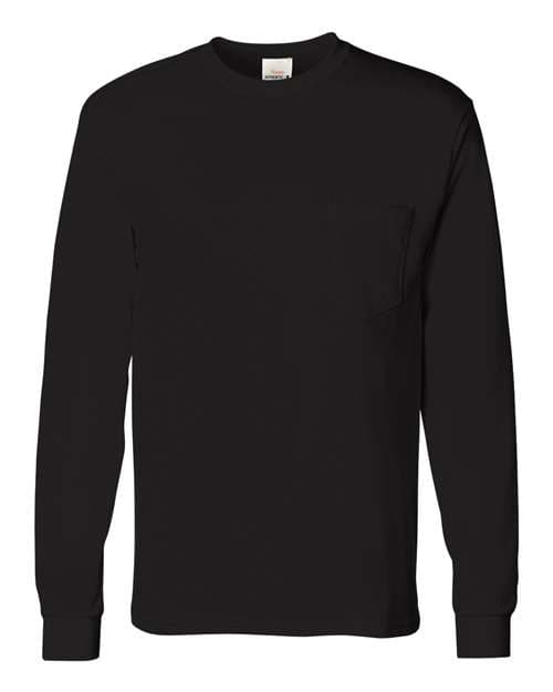Hanes Unisex Authentic Long Sleeve Pocket T-Shirt in Black