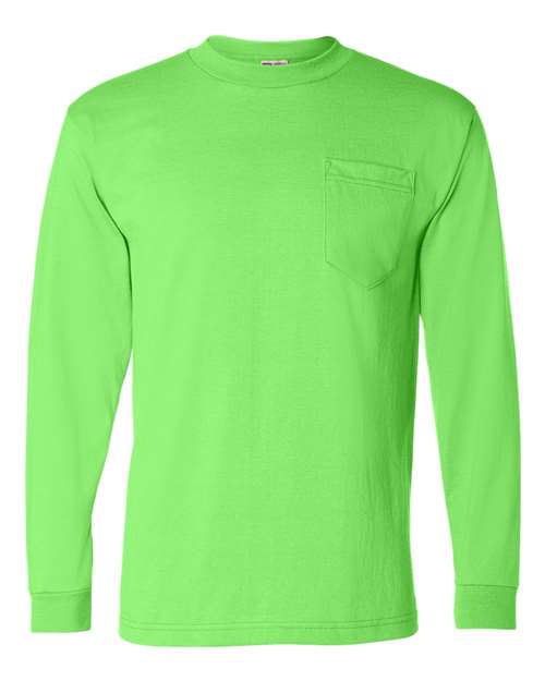 Bayside Unisex USA-Made 50/50 Long Sleeve Pocket T-Shirt in Safety Green