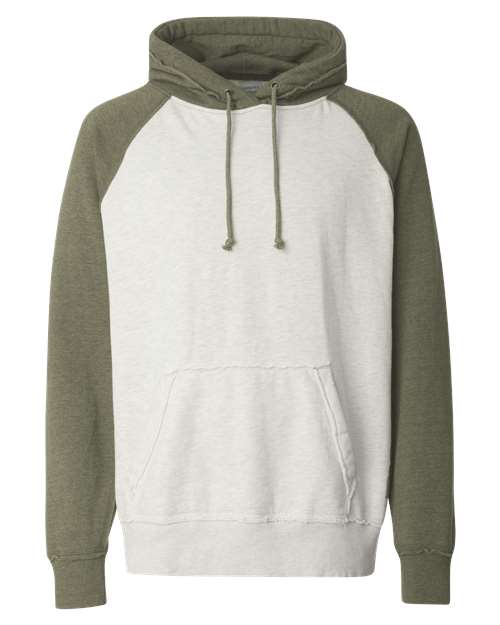 J. America Men's Vintage Heather Hooded Sweatshirt in Oatmeal Heather/ Army Heather