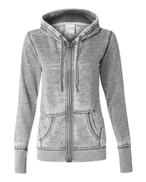 J. America Women's Zen Fleece Full-Zip Hooded Sweatshirt in Cement
