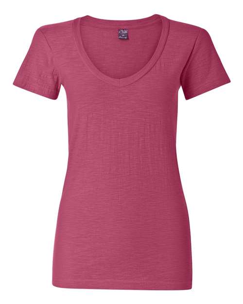 J. America Women's V-Neck Slub T-Shirt
