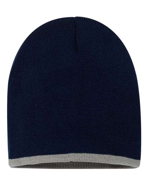 Sportsman 8" Bottom-Striped Beanie in Navy/ Grey